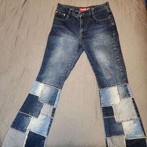 Vintage Y2K 90s Zana Di Patchwork Flare Hippie Jeans Size 7 Studded Denim Pants
